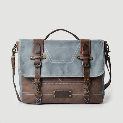 Bolsa Mensajero de Cuero Genuino y Lona Encerada Vintage para Hombre - Image 4