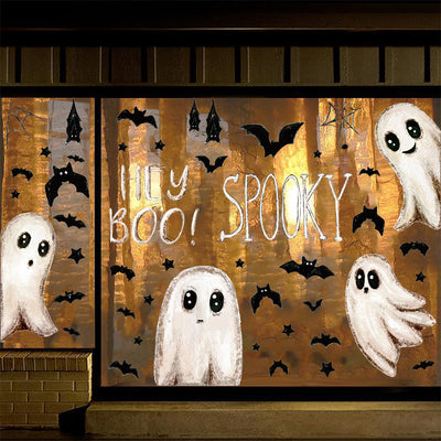 Pegatinas de Pared Halloween Fantasmas Blancos y Murciélagos Adhesivas para Decoración de Escaparate - Image 2