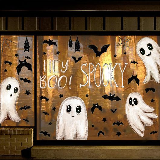 Pegatinas de Pared Halloween Fantasmas Blancos y Murciélagos Adhesivas para Decoración de Escaparate - Image 2