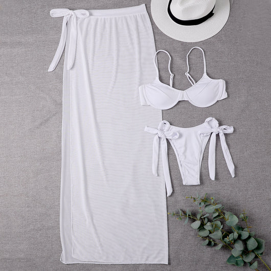 Conjunto de Bikini de Tres Piezas con Falda de Malla - Image 8