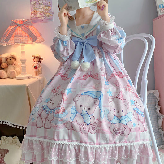 Vestido Lolita Soft Girl Osito Soñador de Manga Larga - Image 9