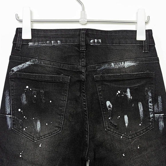 Jeans Rectos Rotos con Efecto Paint Splash y Stretch para Hombre