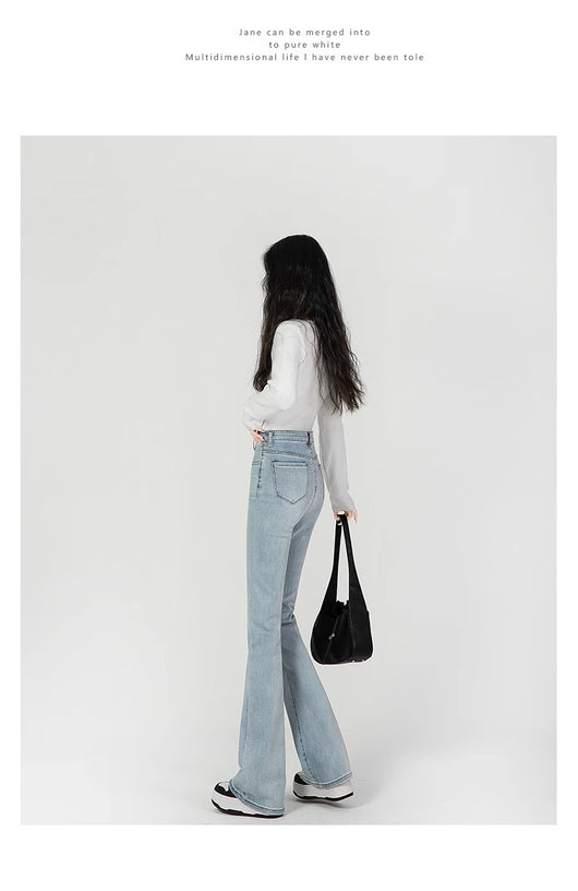 Jeans Acampanados Azul Claro Cintura Alta Reductores Efecto Mopping - Image 13