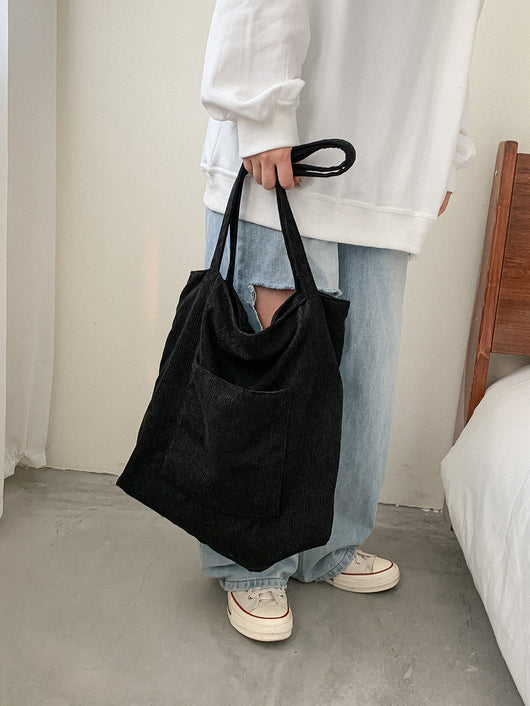 Bolso de Hombro Corduroy Capacidad Grande - Estilo Literario y Versátil - Image 9