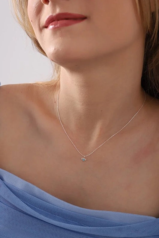 Collar de Plata 925 Ojo Turquesa con Diseño de Pestaña