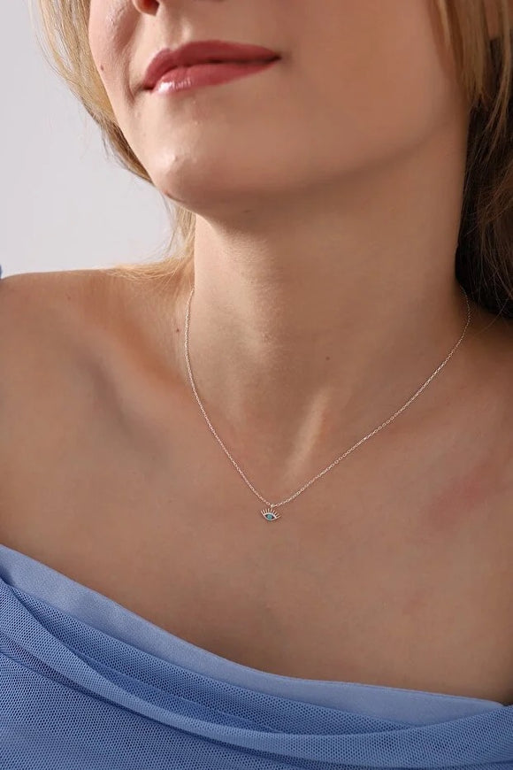 Collar de Plata 925 Ojo Turquesa con Diseño de Pestaña