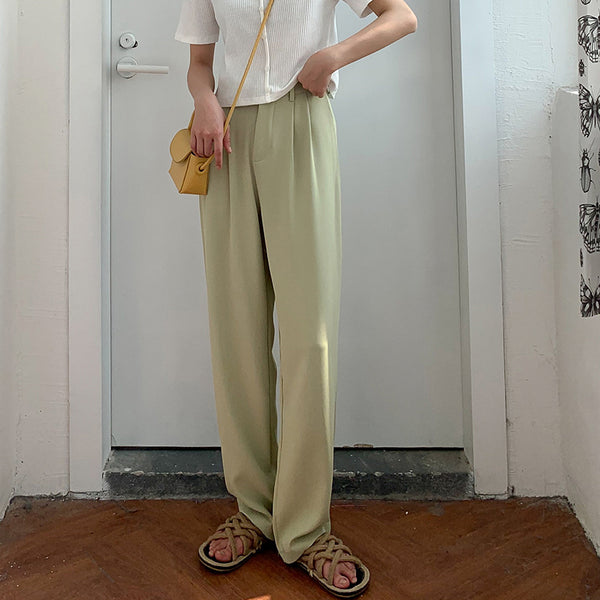 Pantalón Ancho Cintura Alta Beige Verano Casual Holgado
