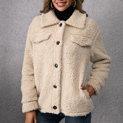 Abrigo Polar Corto con Solapa y Botones para Mujer