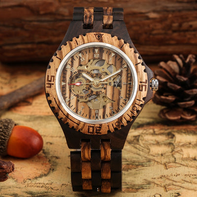 Reloj Automático Madera Ébano Zebra con Correa de Cinco Cuentas - Image 9
