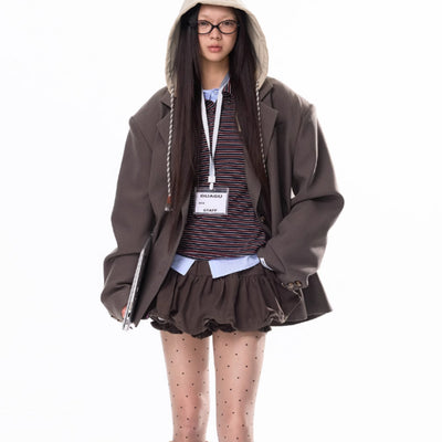 Blazer Boyfriend con Capucha y Patchwork para Mujer - Image 2