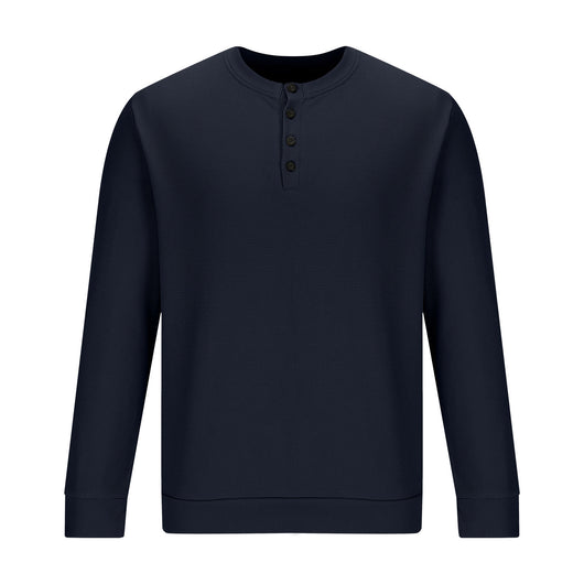 Camiseta Henley Suelta de Algodón Texturizado Manga Larga - Image 21