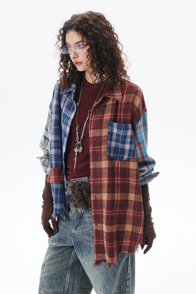 Camisa de Manga Larga Estilo Retro Americano con Diseño de Cuadros y Costuras - Image 18