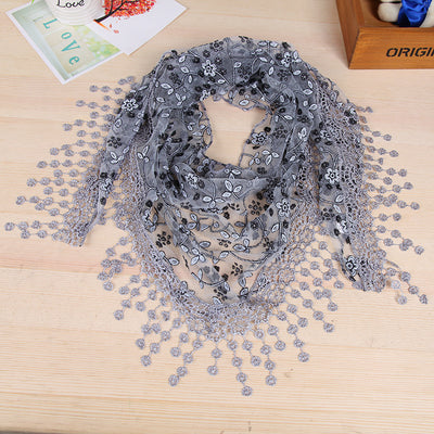 Pañuelo de Seda con Encaje y Flecos Creativos para Mujer - Image 13