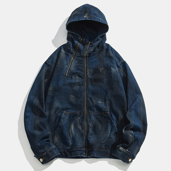 Chaqueta Denim con Capucha Estilo Splash Ink para Hombre