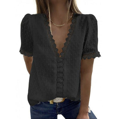 Blusa Escote V Manga Corta Jacquard Liso para Mujer - Colección Verano - Image 5