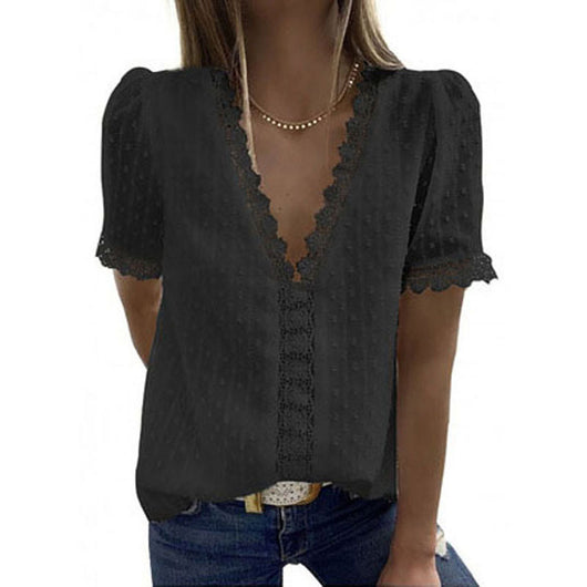Blusa Escote V Manga Corta Jacquard Liso para Mujer - Colección Verano - Image 5