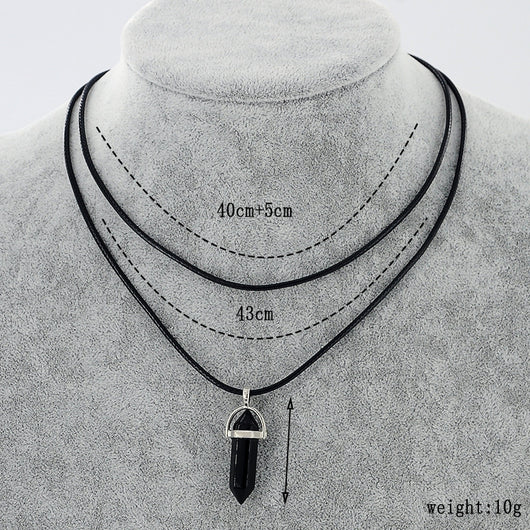 Collar Colgante de Piedra Natural con Cuerda de Cuero Doble y Cristal Hexagonal - Image 5