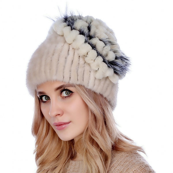 Gorro de Piel de Visón y Zorro Tejido - Colección Otoño Invierno