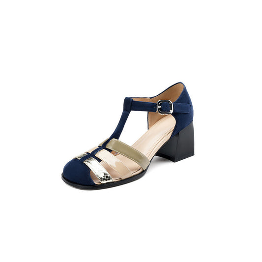 Sandalias Elegantes con Tacón Grueso y Hebilla en Gamuza de Cordero - Image 2