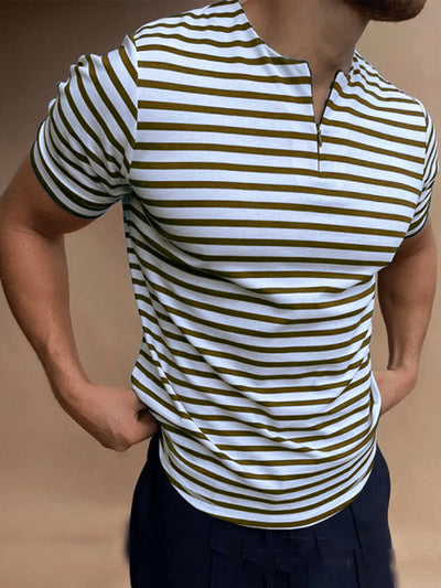 Camiseta Casual de Algodón con Cuello V y Rayas para Hombre - Image 4
