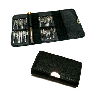 Kit de 25 Herramientas Multifuncionales en Cuero para Mantenimiento de Móviles y Electrónica