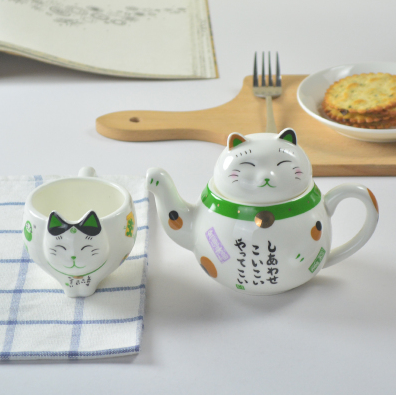 Juego de Té Gato de la Suerte Cerámica - Taza y Tetera Decorativa - Image 3