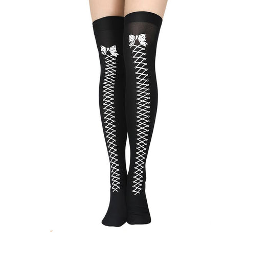 Medias Largas Hasta la Rodilla con Estampado Halloween - Telaraña, Murciélagos, Calaveras y Castillo - Image 34