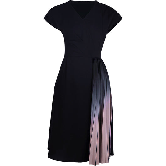 Vestido Negro Plisado con Patchwork Degradado Ajustado - Image 9