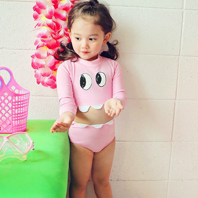 Traje de Baño Infantil Coreano Estampado con Ojos de Dibujos - Bikini Dividido Niñas - Image 4