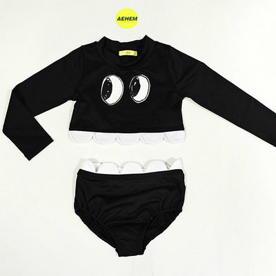 Traje de Baño Infantil Coreano Estampado con Ojos de Dibujos - Bikini Dividido Niñas - Image 2