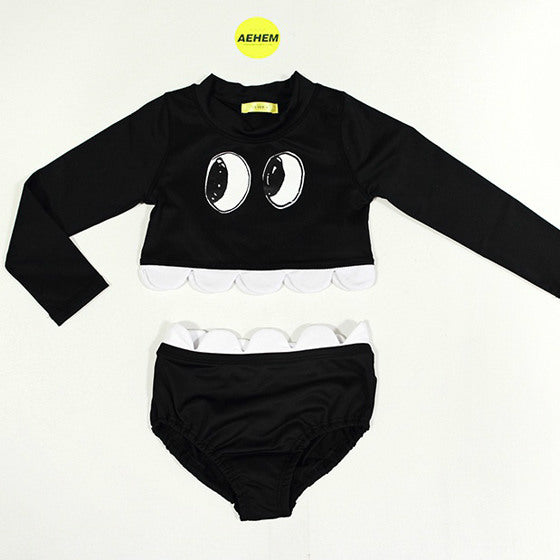 Traje de Baño Infantil Coreano Estampado con Ojos de Dibujos - Bikini Dividido Niñas