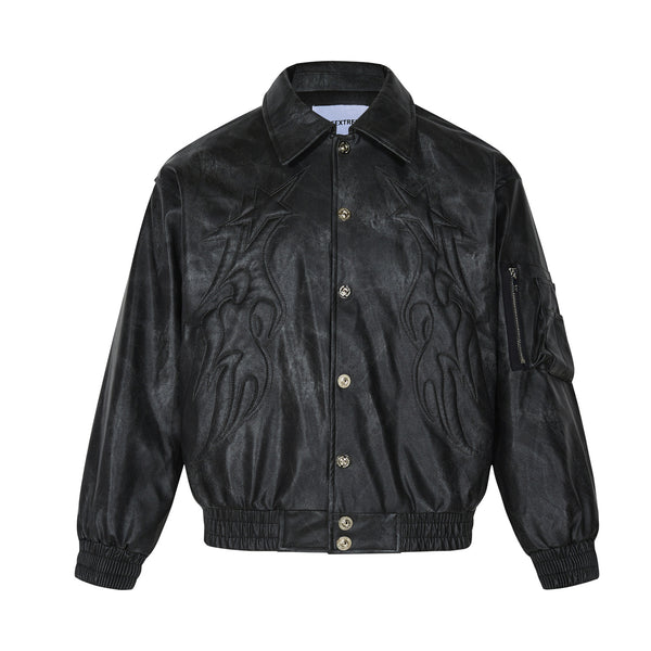 Chaqueta de Cuero PU Vintage Lavado Retro Unisex