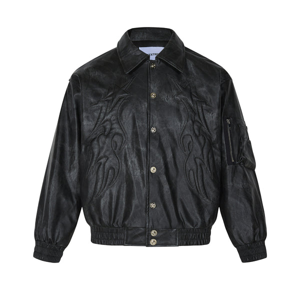 Chaqueta de Cuero PU Vintage Lavado Retro Unisex