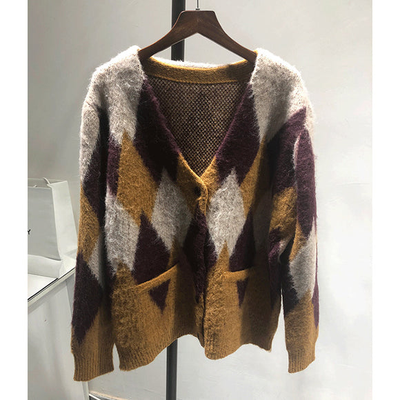 Suéter Tejido Mohair Rombos Versátil para Cualquier Ocasión