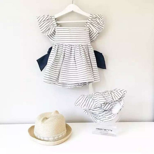 Conjunto de Vestido y Shorts para Bebé Niña con Diseño de Rayas y Lazo Princesa