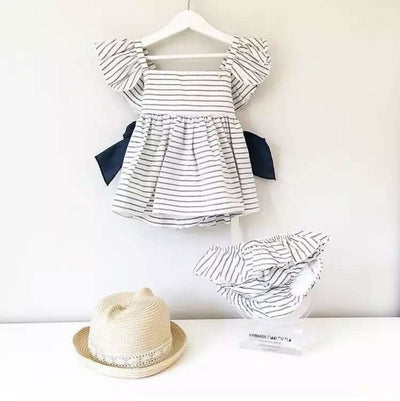 Conjunto de Vestido y Shorts para Bebé Niña con Diseño de Rayas y Lazo Princesa