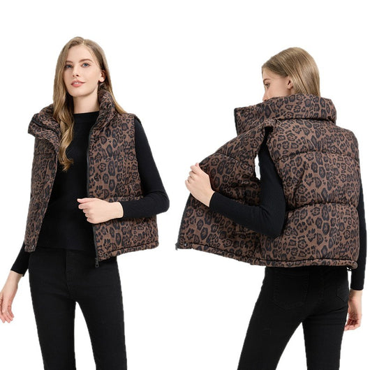 Chaleco de Algodón Estampado Leopardo con Cuello Mao - Image 5