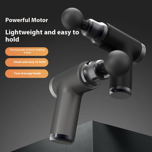 Black mini massage gun with a spherical head attachment and an LCD screen showing "32" with power and intensity buttons. - Image 3