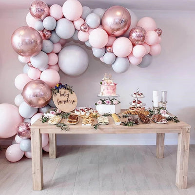 Guirnalda de Globos Macarrón Oro Rosado con Confeti para Bodas y Fiestas