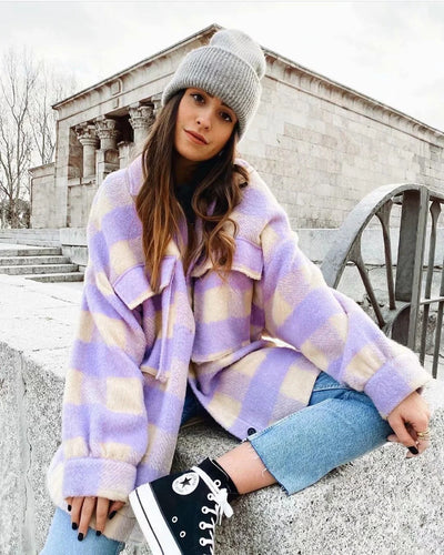 Chaqueta de Lana a Cuadros con Mangas Largas para Mujer - Image 4