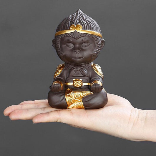 Juego de Té Kung Fu en Arcilla Púrpura con Estatua del Rey Mono - Decoración para Bandeja de Té - Image 4