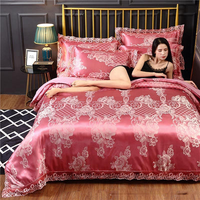Juego de Cama Jacquard Satén Seda con Encaje - 4 Piezas - Image 30
