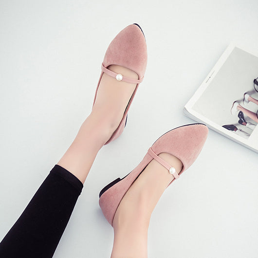 Bailarinas Puntiagudas con Detalle Perla - Zapatos Slip-on de Ante - Image 2