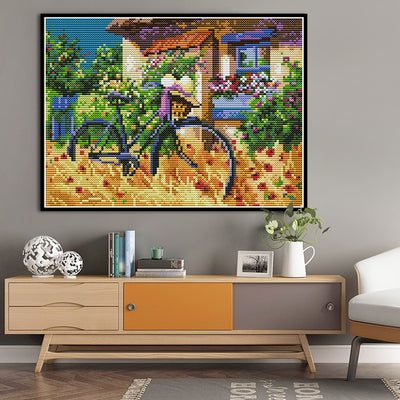 Cuadro de Flores Rurales - Punto de Cruz Estilo Óleo