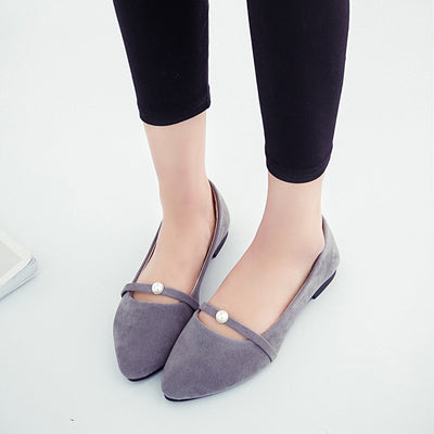 Bailarinas Puntiagudas con Detalle Perla - Zapatos Slip-on de Ante - Image 5