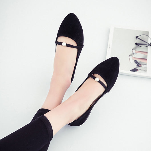 Bailarinas Puntiagudas con Detalle Perla - Zapatos Slip-on de Ante - Image 3