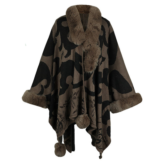 Chal Grueso Cálido con Cuello de Piel para Mujer - Image 7