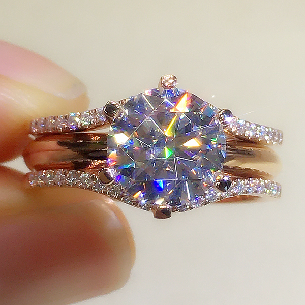 Anillo Doble en Oro 18K con Mosonita para Mujer - Juego de Pareja
