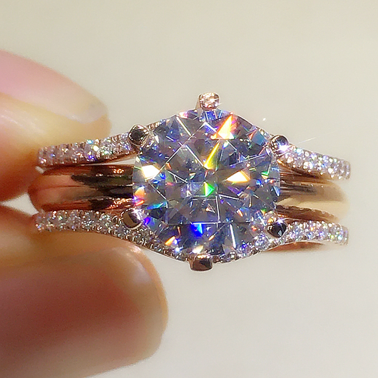 Anillo Doble en Oro 18K con Mosonita para Mujer - Juego de Pareja - Image 2