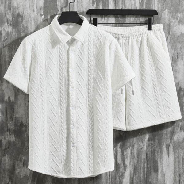 Conjunto de Camisa y Shorts con Patrón de Diamantes para Hombre